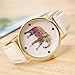 Vavna Women's Big Colorful Elephant Print Gold Dial Leather Quartz Ladies Watch White