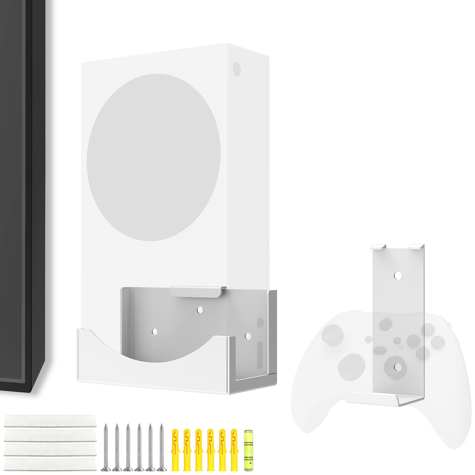 Photo 1 of Wall Mount Compatible for Xbox Series S,Wall Shelf Bracket Compatible Kit for XSS System,The Console & Accessories on Wall Near or Behind TV Left/Right,Wall Mount Kit for Xbox Series S