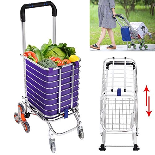Kaluo Heavy Duty Shopping Cart, Aluminum Portable Folding Travel Shopping Trolley with Swivel Wheels Stair Climber Grocery Laundry Utility Cart