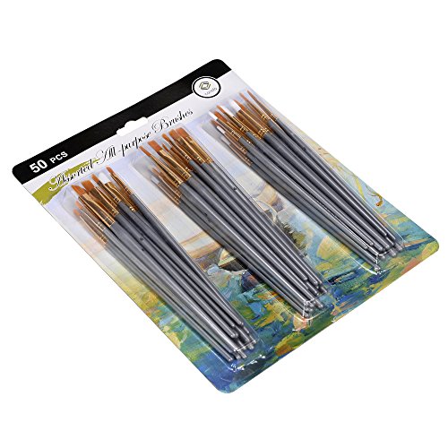 50 pcs Assorted Paint Brushes All- Purpose for Acrylic, Oil, Watercolors