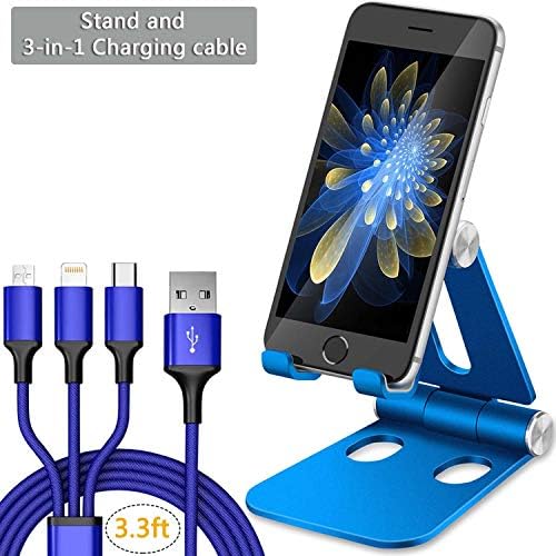Miger Adjustable Foldable Cell Phone Stand, iPhone Stand,Cradle, Dock,Holder,Tablet Video Game Holder Dock for Switch, iPhone 7 8 X 6 6s Plus 5 5s 5c Charging, iPad and Tablets (Blue)