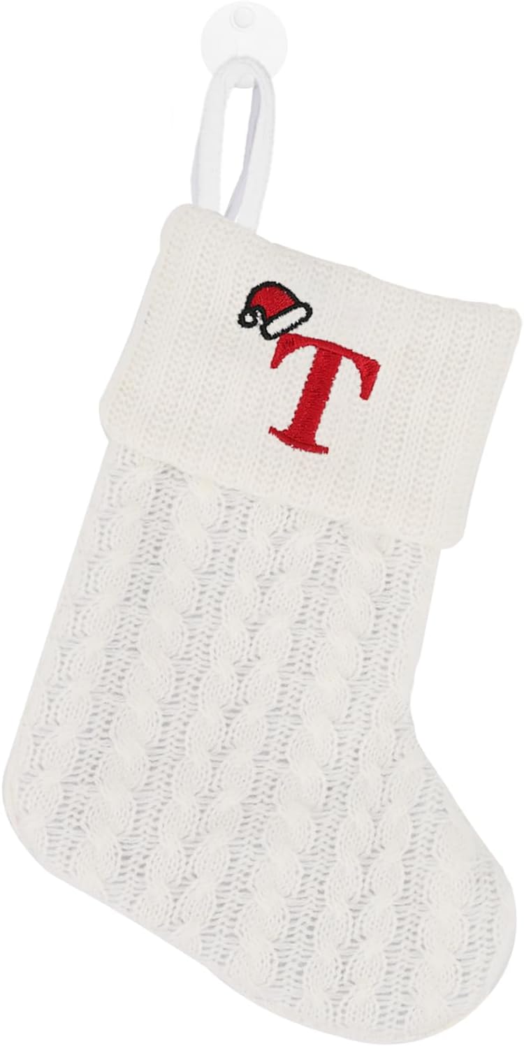 Stockings & Holders - CRSMHLPK 7 inch Mini Initial Christmas Stocking Monogram Embroidered Christmas Stocking red,White,Green Knit Mini Stocking Christmas Decorations T-White-C06