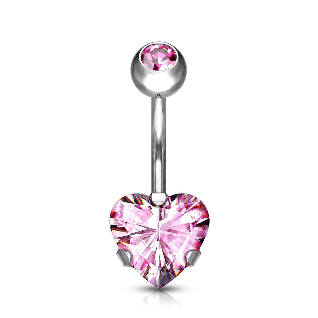 PiercedOffTitanium 14GA (1.6mm) Belly Bar with Externally Threaded Prong Set CZ Heart