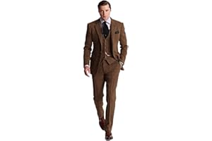 HIGH-END SUITS Retro 3 Piece Brown Grey Tweed Herringbone Men's Suits Slim Fit Groom Tuxedos Prom Blazer Custom Jacket