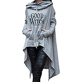 Rfecccy Women's Good Witch Tunic Casual Long Sleeve Pullover Irregular Hem Hoodies