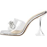 LISHAN Women's Clear High Heels Rhinestones Studded Bowknot Slipper
