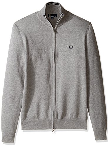 Fred Perry Men's Classic Cotton Zip Cardigan, Steel MARL, Large