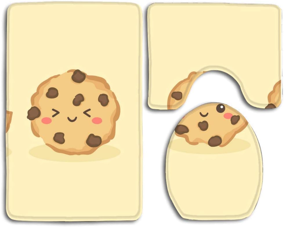 shihuainingxiance Cute Choco Chip Cookies Bathroom Rug Sets Non Slip Absorbent Toilet seat Cover Set Cute Choco Chip Cookies