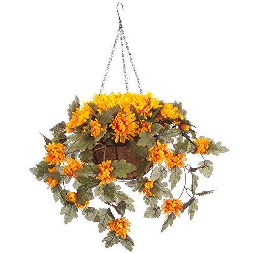 OakRidge Fully Assembled Artificial Mum Hanging Basket, Gold, 10