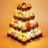 Kootek 4 Tier Acrylic Cupcake Stand with LED String Lights Dessert Tower Tiered Tree Square Cake Display Stands Pastry Serving Platter for Party Wedding Birthday Holidays Buffets Baby Shower
