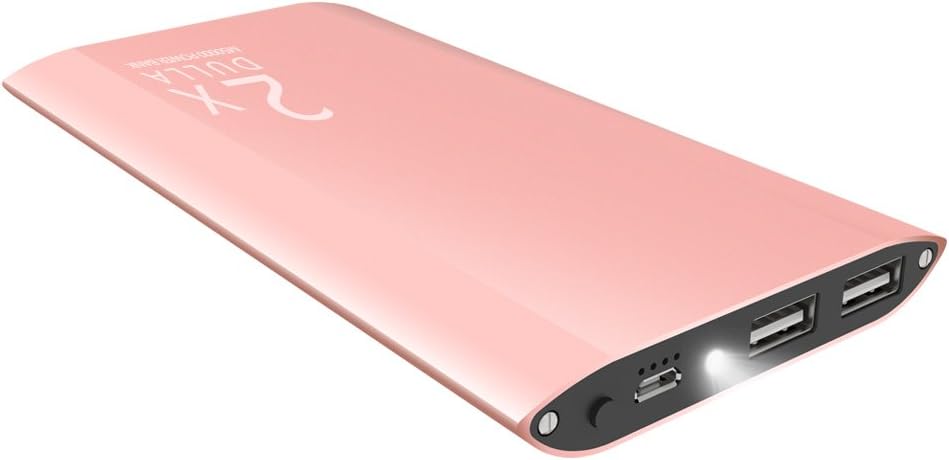 DULLA M50000 Portable Power Bank 12000mAh External Battery Charger, Ultra Slim Design with 2 USB Ports for iPhone X 8 7 Plus 6s 6 Plus, Galaxy and More (rose gold)