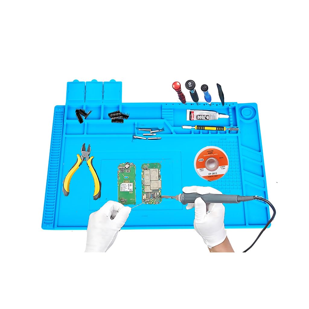 yowtiny Soldering mat Large, 17.7" x 11.8" 932°F Heat Insulation Silicone Repair Mat with Scale Ruler and Screw Position, Non-Slip Work Station Pad for Electronic, Soldering Iron, Phone, Watch Repair