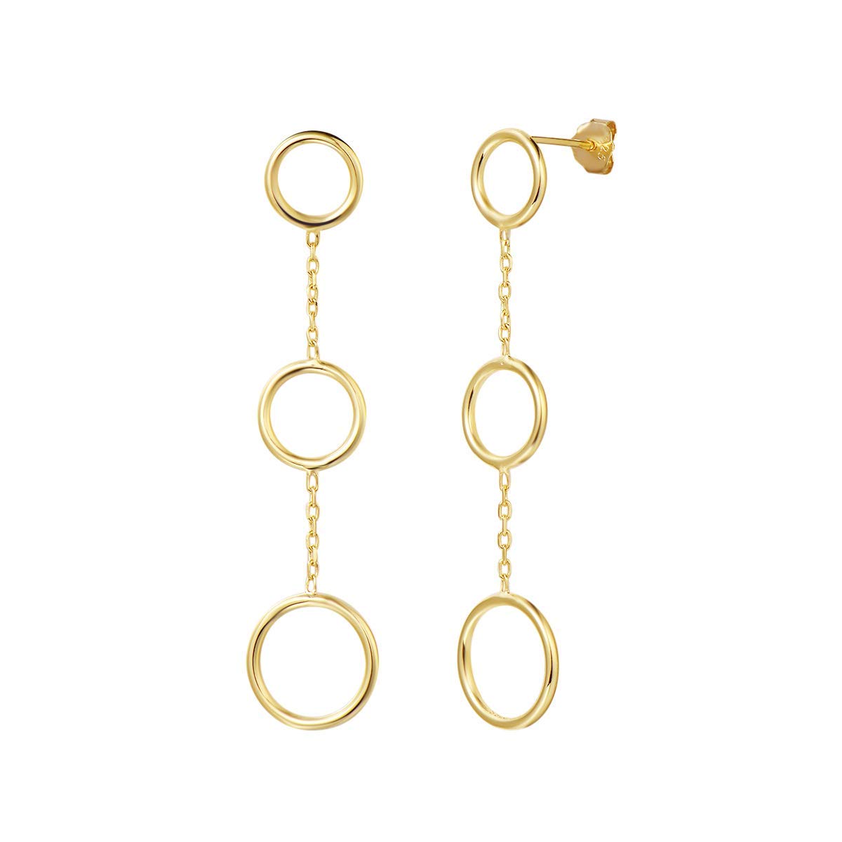 AGVANA Long Earrings Sterling Silver 925 Yellow Gold Plated Loop Circle Round Slim Drop Wedding Tassel Studs for Women Girls, with Nice Jewellery Gift Box, Length: 2.1"