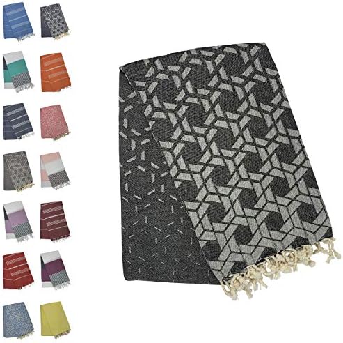 Holm 100% Turkish Cotton Peshtemal Towels - Best Oversized (39x70) Pestemal Luxury Towel for Travel, Beach, Home Bathroom, Fouta, Picnic, etc (Hexagon Black)
