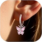 Bestyle Sterling Silver Butterfly Earrings for Women, Dainty Cute Birthstone Studs Hypoallergenic Jewelry, Great Birthday Gift
