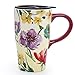 Minigift Ceramic Coffee Mug，Flower Travel Cup with Lid，Handmade Milk Tea Mug 16oz-Colorful