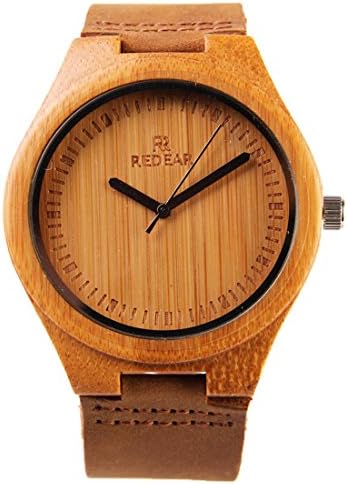 TYF Mens Bamboo Watches Simple Comfy Soft Natural Leather Watch Japanese Quartz Wooden Watch for Men (9lnch)