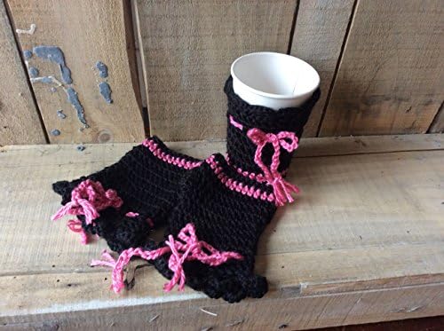 Coffee Cozy in Black with hot pink trim. Comes as a set with matching arm warmers