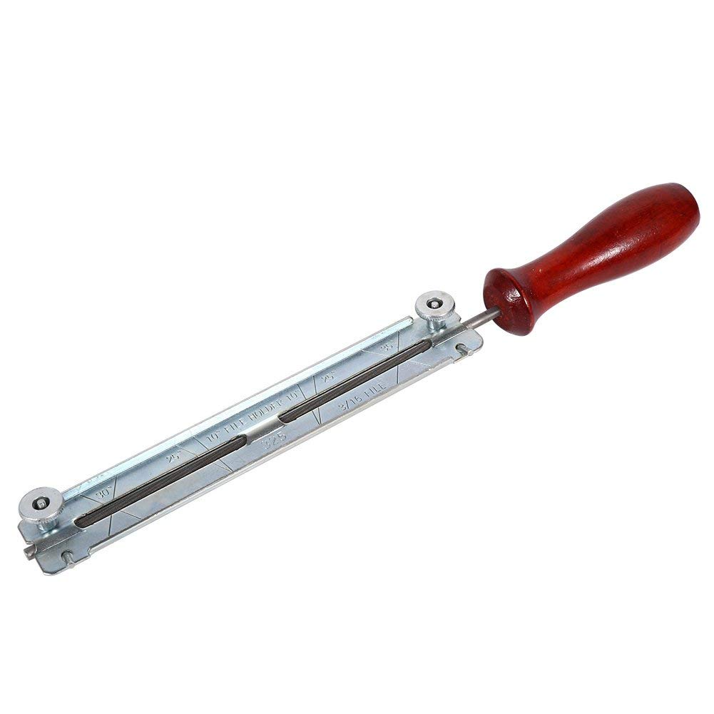 Steel Chain Saw Sharpening File Set Round Gauge File Handle Chainsaw Tool File Holder Round Chain Sharpener with Wooden Handle for Woodwork Chain Saw Filing Guide燞older(4.8mm)