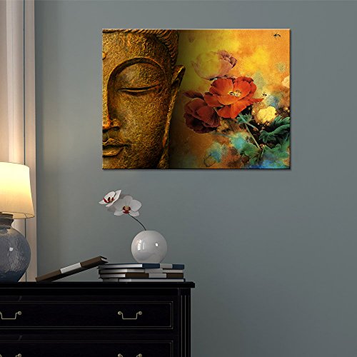 Visual-Art-Decor-Retro-Buddha-Statue-with-Flowers-Painting-Canvas-Prints-Be-Kind-Sincere-Belief-Framed-Buddism-Poster-for-Home-Wall-Decoration-24x32