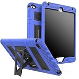 MoKo Case for iPad Mini 4 - Silicone + Black Hard Polycarbonate Protector Cover Case with Foldable Stand & Built-in Screen Protector / Bumpers for Apple iPad Mini 4 2015 Tablet, BLUE