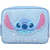 MINISO Disney Lilo and Stitch Cosmetic Bag, Light Blue Faux Leather Makeup Pouch with Star Pattern, Cute Stitch Design, suitable for commutingand travel.