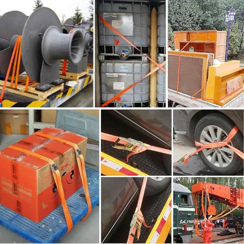 4 Sets of Tie Down Straps, 2000 kg Resistance, 4 m × 38 mm Towing Straps, Ratchet Strap with Hook, Tightening Straps with Ratchet Tensioner for Trailers, Motorcycles, Cars