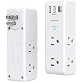 Surge Protector Outlet Extender with Rotating Plug, 6 AC Multi Plug Outlet with 3 USB Ports (1 USB C), 1800 J, 3-Sided Swivel Power Strip with Spaced Outlet Splitter for Dorm Office, White-2 Pack