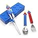 Brick Figure Spoon, Fork, Training Chopsticks and Case set for Toddler Kid Children (Blue)