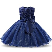 NNJXD Girl Sleeveless Lace 3D Flower Tutu Holiday Princess Dresses Size (120) 3-4 Years Deep Blue