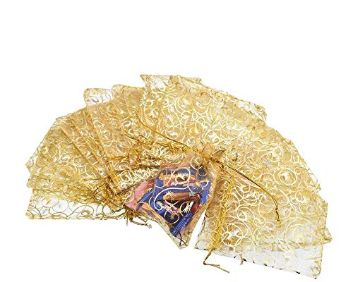 RayLineDo® 100PCS 10cm*12cm Colorful Bronzing Organza Gift Bags For Wedding Favor Bags Jewelry Candy Pouches Drawstring Wrap Bags - Gold