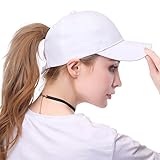 Womens Ponytail Baseball Hat Messy High Buns Ponycap Plain Unconstructed Cotton Dad Hat Adjustable Cap Hat for Girls
