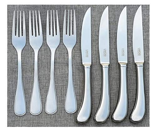 Steak Knives and Forks Set of 8 - Premium Stainless Steel, Polished Shiny Blade & Handle Dishwasher Safe - Straight Edge Non Serrated - Kitchen Tableware Knives Cutlery Set,Dinner Forks & knives UMOGI - Thumbnail 7