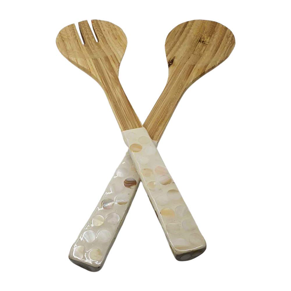 Vie Gourmet Bamboo Salad Servers, White