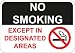 No Smoking Except in Designated Areas Sign. 10" x 7" Commercial Aluminum. Keep Property and Air Clear of Tobacco Smoke-Pre-drilled Holes for Indoor or Outdoor Use. Keep Smokers and Vaping Away