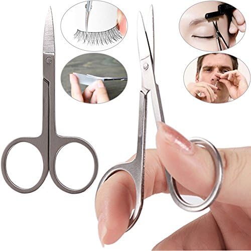 HuangHM Stainless Steel Curved Sharp Edge Blades Professional Precision Safety Pointed Grooming Scissors Fake Eyelashes Nose Facial Ear hair Moustache Beard Eyebrow Hangnails Extension Applicator