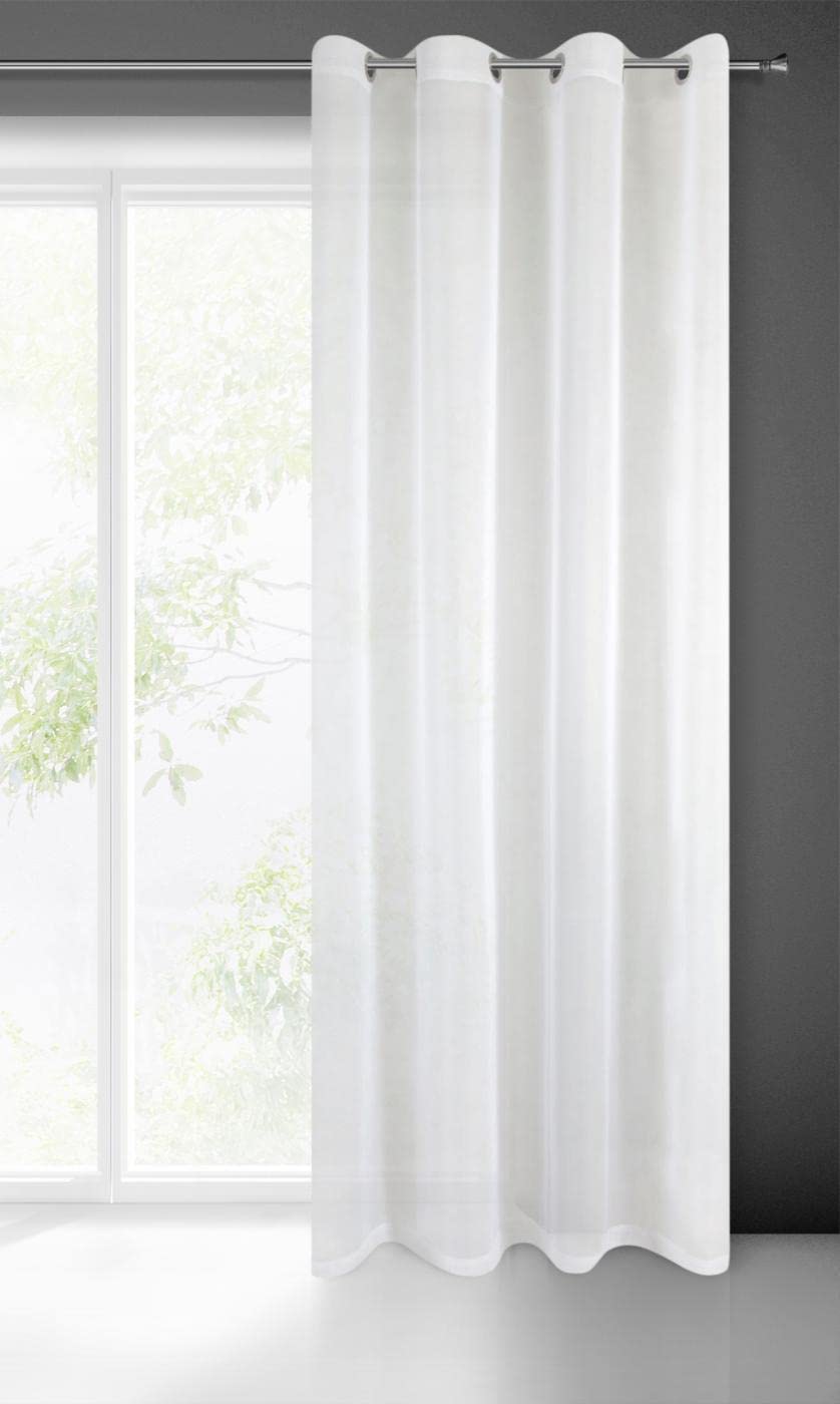Eurofirany LUCY Voile Curtain, Sheer Curtain with Eyelets - 1 Unit, Bedroom, Living Room, Kitchen, W55 x L98, White