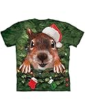 The Mountain Cotton Xmas Tree Squirrel Design Novelty Adult T-Shirt (Green)