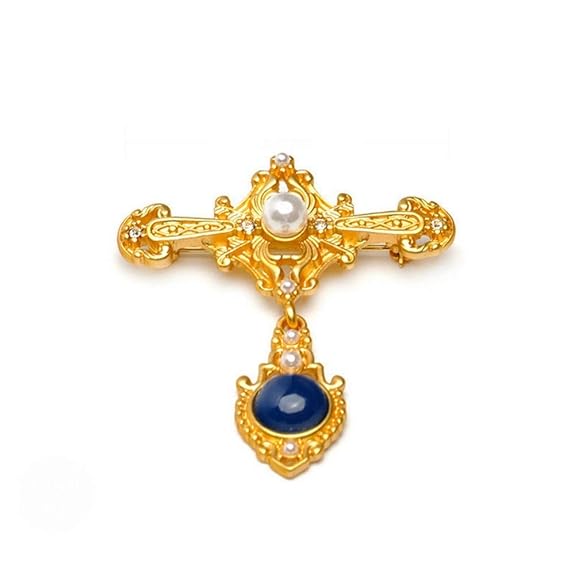 SKZKK Zubehör für Frauen Brosche Barock Kreuz Kleid Brosche, Perle Inlay Kristall Opal Anhänger Pullover Pins und Clips Retro