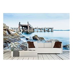Old Jetty and Rocks - Removable Wall Mural | Self-Adhesive Large Wallpaper - 66x96 inches