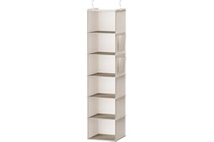 YOUDENOVA Hanging Closet Organizer, 6-Shelf Closet Hanging Storage with Side Pockets, Beige