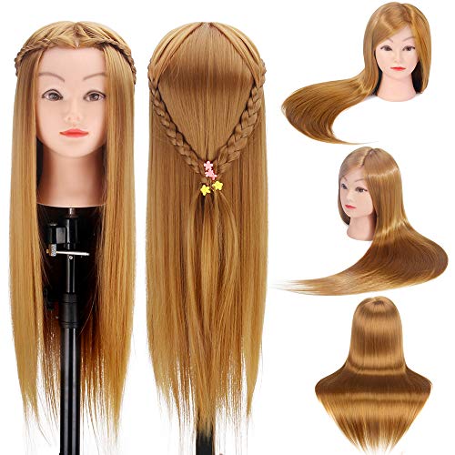 Mannequin Head with Hair, Beauty Star 26 Inch Training Head Hair Mannequin Manikin Head Cosmetology Doll Head Practice Styling Hairdressing Training Braiding Heads + Table Clamp Stand + Braid Sets