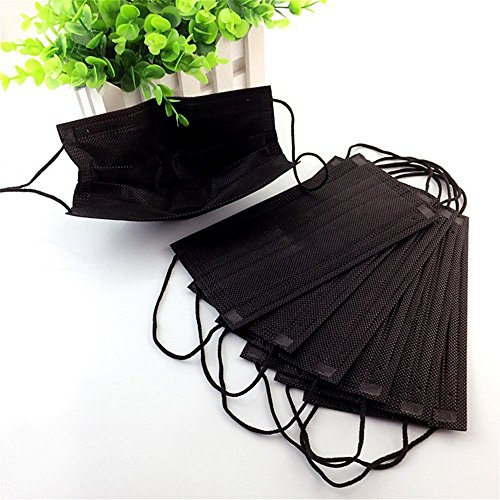 50 Packs Black Disposable Breathability Earloop Anti-Dust Medical Face Mask Dust Filter Mouth Cover With Individual Package And 3 Layers of Protection for Outdoor Activities