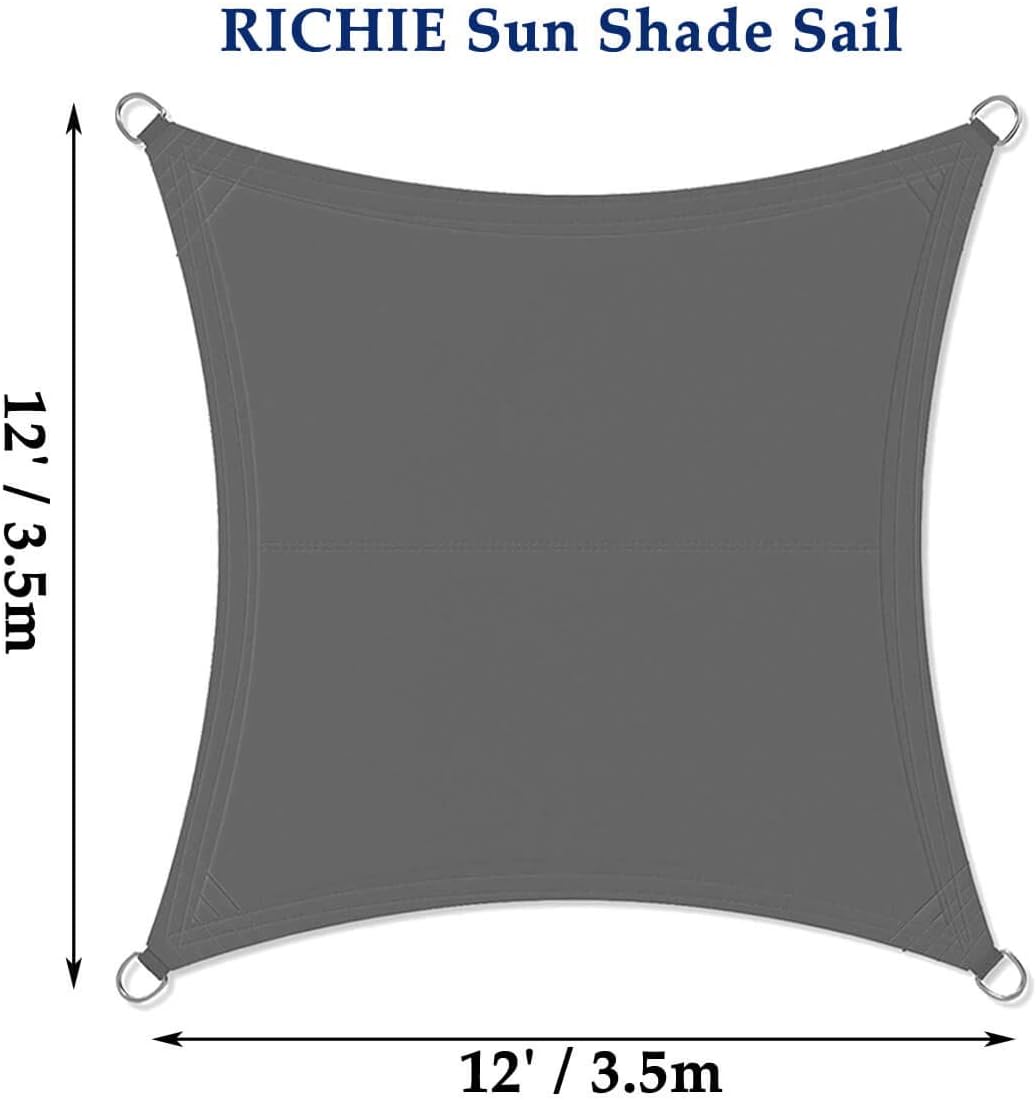 RICHIE Shade Sail Rectangle 12'x12' Waterproof Sun Shade Sail Outdoor Canopy Awning 98% UV Block Patio and Pergola Cover, Grey : Garden & Outdoor