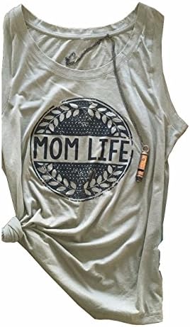 MyshineStyle Unique Sleeveless MOM LIFE Printed Shirt Womens Cotton Tank Tops(LY-S)