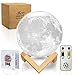 Moon Lamp Moon Light 3D Moon Lamp - Seamless - 3 Color Moon Night Light with Stand - Mood Lamp Book, Globe, Cool Lamp, USB Charging, with Wooden Stand, Box, Kids, Moonlight LED, 5.9 in