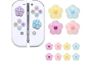 PERFECTSIGHT Glitter Flower D-Pad Button Caps Silicone Thumb Grips Set, Cute ABXY Key Buttons Sticker Joystick Cover Caps Compatible with Nintendo Switch/Switch OLED