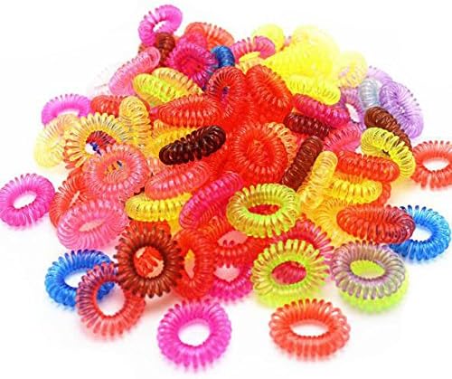 Buyinheart@ 100pcs Children's Small Elastic Hair Ropes Bands Spiral Slinky Hair Ties Ponytail Holder (Clear Colorful)