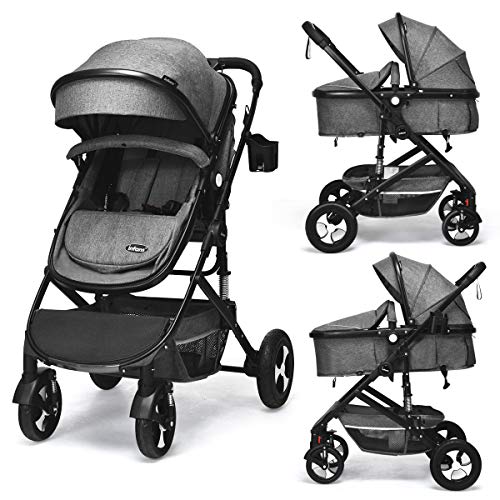Infans Baby Stroller For Newborn 2 In 1 High Landscape Convertible Reversible Bassinet Pram For Infant Toddler Foldable Aluminum Alloy Pushchair With Adjustable Backrest 3d Suspension Grey Kids En Babies