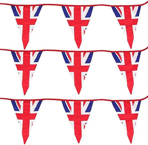 G2PLUS 10M Fabric Union Jack Bunting Banner Cotton 24PCS Double Sided British Bunting Garland 17CM * 25CM UK British Flag Banner for Party Decor Bar National Royal Decoration